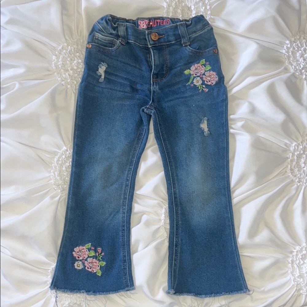Beautees Kids Jeans with Floral Embroidery